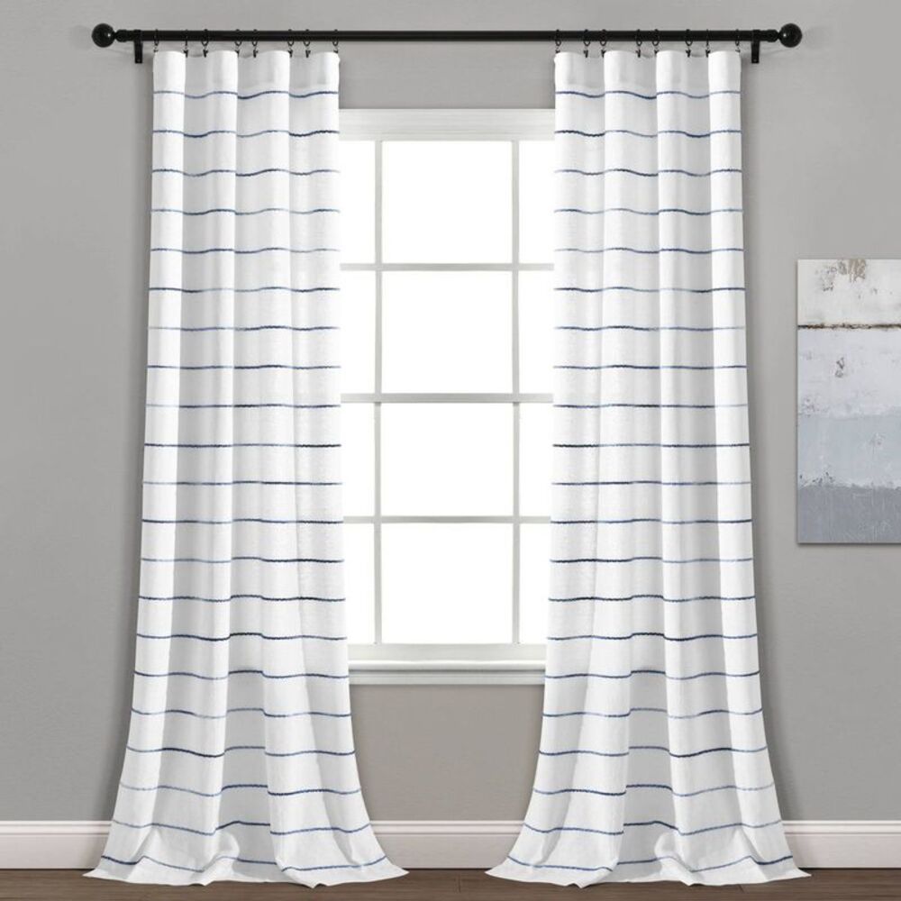 Lush Décor Set of 2 Ombre Striped Yarn Dyed Cotton Curtains 108"x40" - Navy